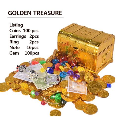 Doldoly Plastic Gold Treasure Coins Captain Pirate Party Pirate Chest