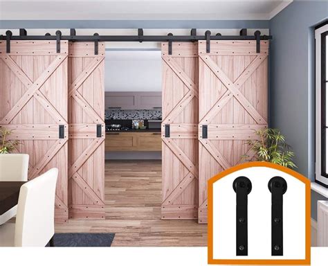 Zekoo 14 Ft Double Track 4 Doors Bypass Barn Door Hardware Four Rollers