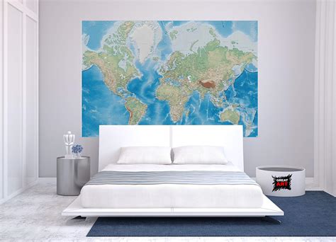 Buy 210cm X 140cm 5 Pieces World Map Photo Wallpaper Relief
