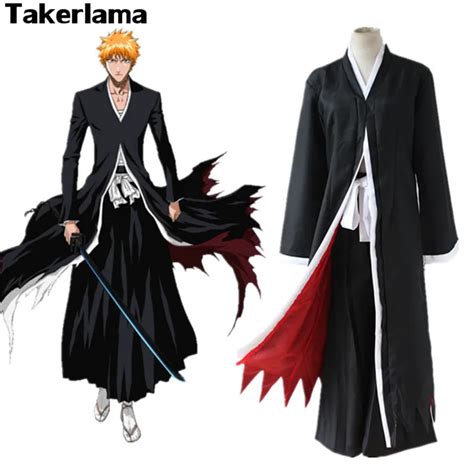Takerlama Bleach Anime Costume Kurosaki Ichigo Cloak Coat Mens Boy