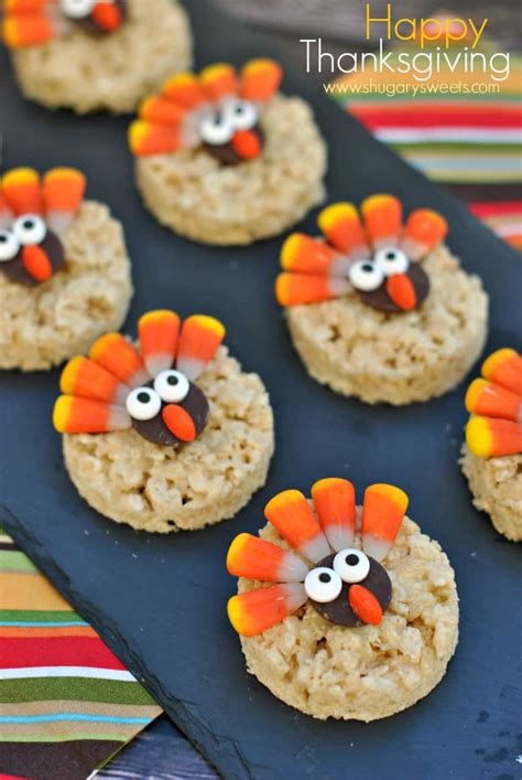 Fun and easy thanksgiving recipes for children. Turkey Rice Krispie Treats - Shugary Sweets