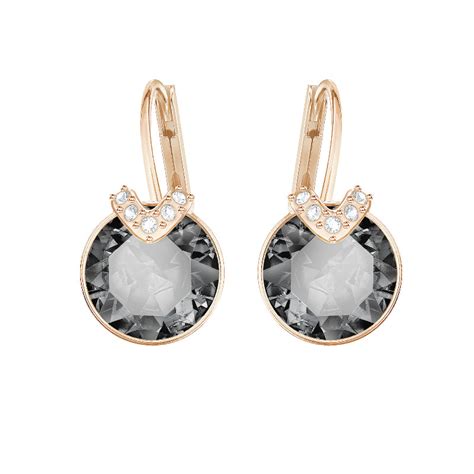 Swarovski Bella V Pierced Earrings Rose Gold Plated Gray Crystals