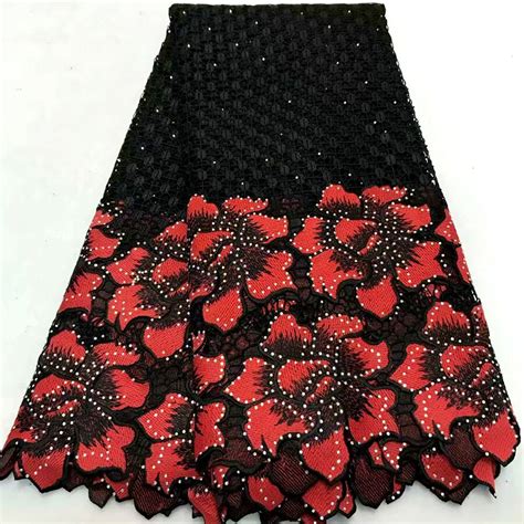 High Quality African Lace Fabric 2018 Latest African Guipure Lace Red And Black Color Nigerian