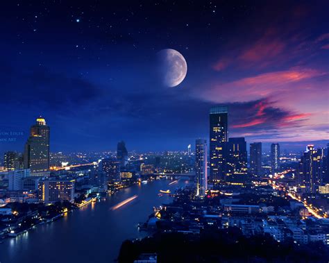 1280x1024 City Lights Moon Vibrant 4k 1280x1024 Resolution Hd 4k