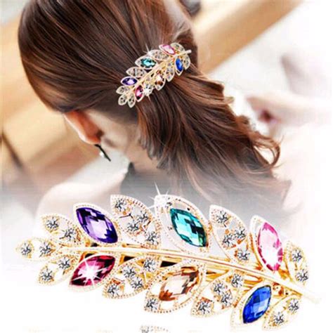 1 pc beauty women fashion hair clip leaf crystal rhinestone barrette hairpin headband hair