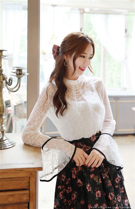 Black Trim Line Bell Sleeve Lace Blouse In 2020 Asian Fashion Fashion Korean Fashion Trends