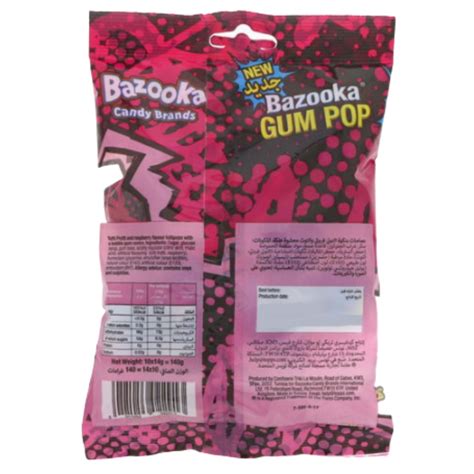 Bazooka Gum Pop Tutti Frutti And Raspberry Flavour Lollipops 140g