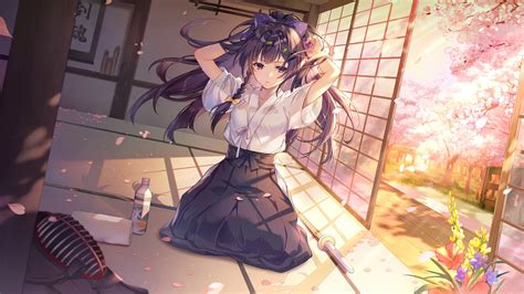 Anime School Girl Cherry Blossoms Xfxwallpapers
