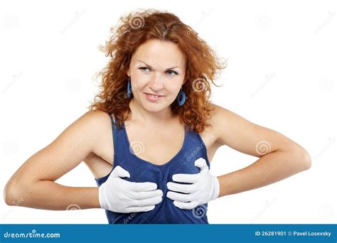 Woman Squeezes Her Breasts With Her Hands Stock Image Image Of Expression Hairstyle