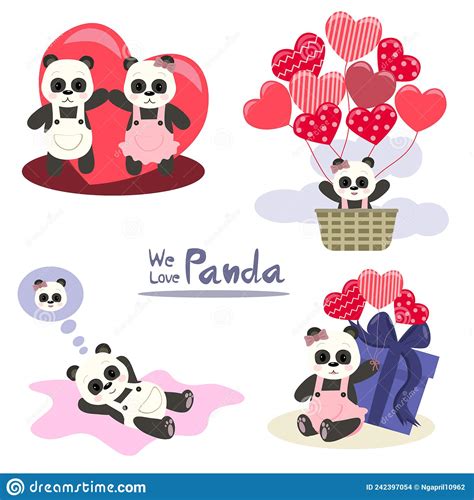 Valentine S Day Cute Pandas Stock Vector Illustration Of Pattern