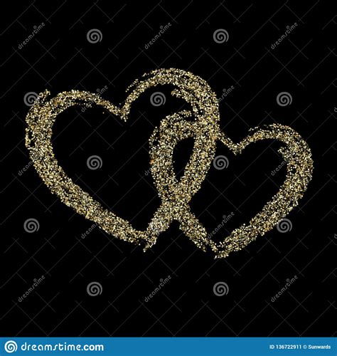 Gold Sparkles Glitter Dust Metallic Confetti Heart Vector Background