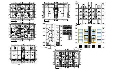 Multi Story Corporate Building Elevation Section And Floor Plan