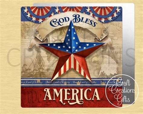 Square Metal Sign God Bless America 4th Of July Patriotic Etsy