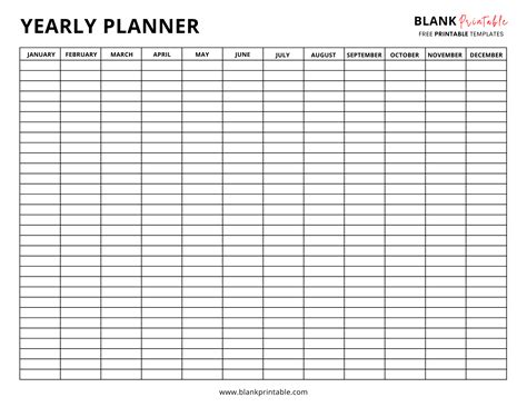 Printable Yearly Planner Template Free Blank Yearly Calendar One Page
