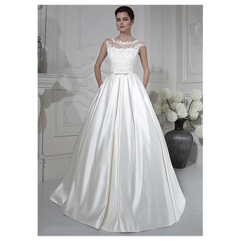 Marvelous Tulle And Satin Bateau Neckline A Line Wedding Dresses With