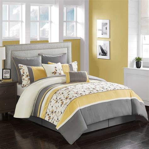Comforter, fabulous yellow and blue comforter sets.cheap bedroom furniture with queen sleep number bed cost, and natural wood platform bed. Palma Comforter Set | Grey bedroom with pop of color ...