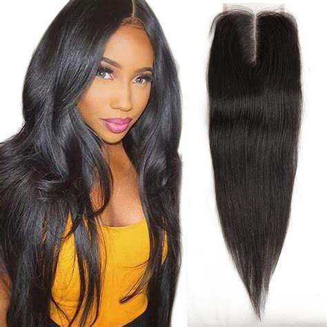 Brazilian Remy Human Hair Silky Straight Middle Part Lace Closure4x4