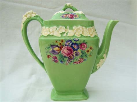Antique Vintage Coffee Tea Pot Crown Ducal Gainsborough England Floral Bouquet Crown Ducal