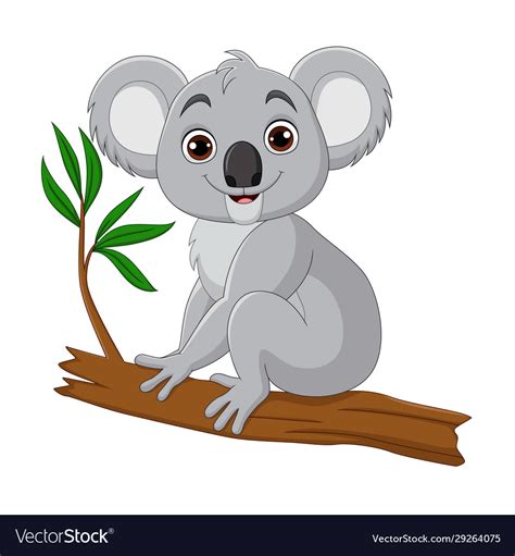 Cute Koala Cartoon Sitting On A Tree Branch Vector Image