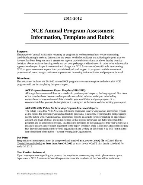 Pdf Nce Annual Program Assessment Information Template And Rubric