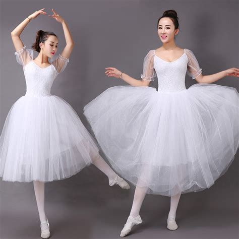 new ballet classic tutu white ballet dress women lace sleeve long tulle performance ballet skirt