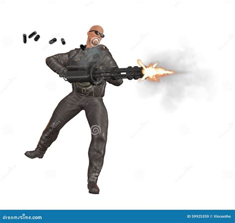 Tough Guy Firing Shots With Heavy Machine Gun Stock Photo Image 59925359