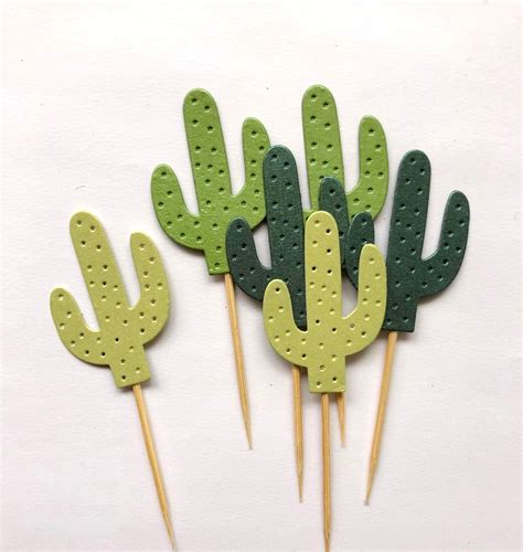 10 Cactus Cupcake Toppers Cactus Birthday Decorations Fiesta Etsy