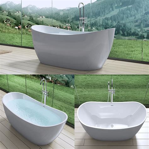 Both comfortable and attractive, this acrylic bathtub features sloping backrests on each end. AquaSoak Free Standing Luxury Bath Tub Deep Fill Dual ...