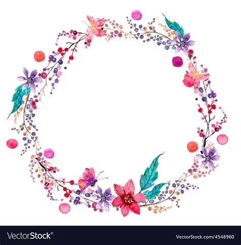 Watercolor Flower Wreath Background Royalty Free Vector