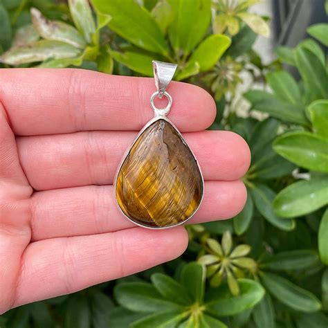 Natural Tiger Eye Gemstone Sterling Silver Pendant Focal Bead Size