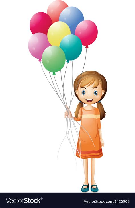 A Girl Holding Eight Colorful Balloons Royalty Free Vector