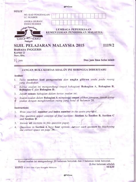 Bahan kecemerlangan sains spm (sijil pelajaran malaysia) 2016 + skema jawapan (terengganu bk5). Skema Jawapan Spm 2015 Bahasa Inggeris Kertas 2