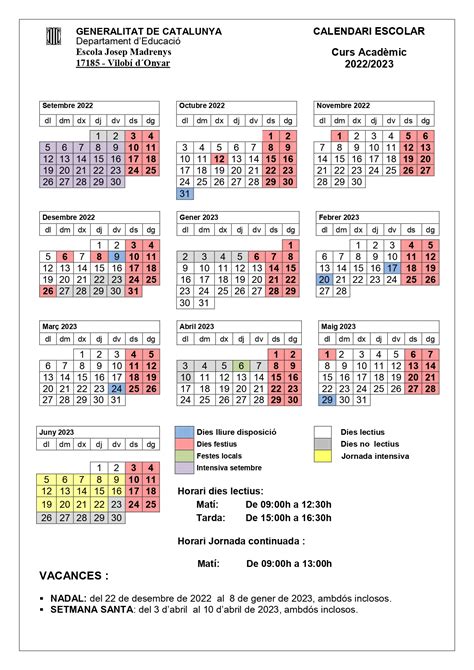 Calendari Del Curs 2022 2023 Escola Josep Madrenys