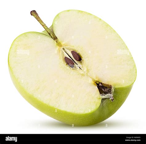 Green Apple Cut In Half Isolated On White Background Clipping Path