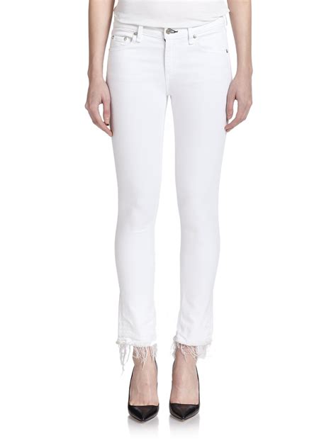 Rag And Bonejean Frayed Hem Skinny Jeans In White Bright White