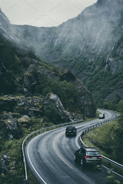 Winding Mountain Road In Norway High Quality Transportation Stock