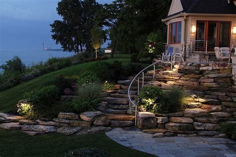 Backyard landscapes need to be functional as spaces that are useful as well as beautiful. Backyard Walk out basement sloped planting and steps ...