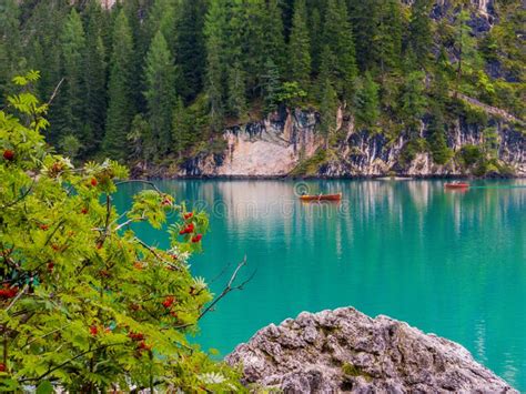 Lake Braies Dolomites Italy Stock Photo Image Of Emerald Alps