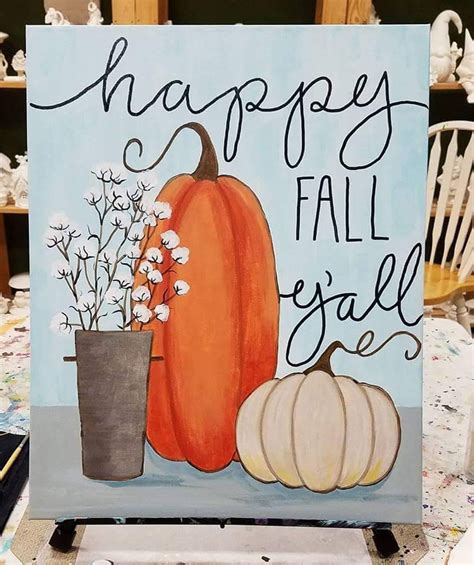 Happy Fall Yall Acrylic Canvas Painting Fall Canvas Painting Autumn