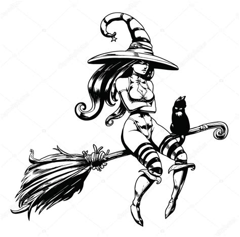 Sexy Witch Flying Broomstick — Stock Vector © Warmtail