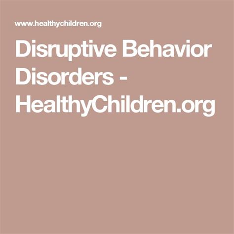 Disruptive Behavior Disorders Behavior Disorder