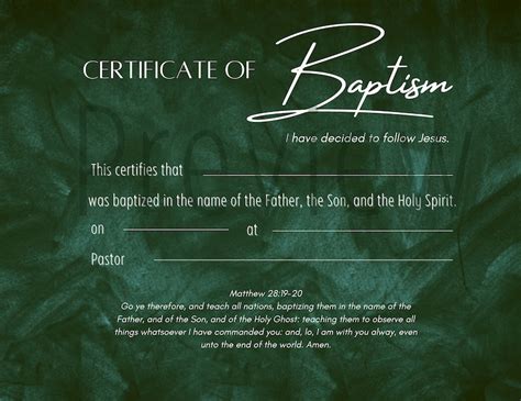 Printable Baptism Certificate Template Kjv Instant Digital Download Green Watercolor Etsy