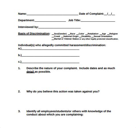 7 Harassment Complaint Forms Samples Examples And Formats Sample
