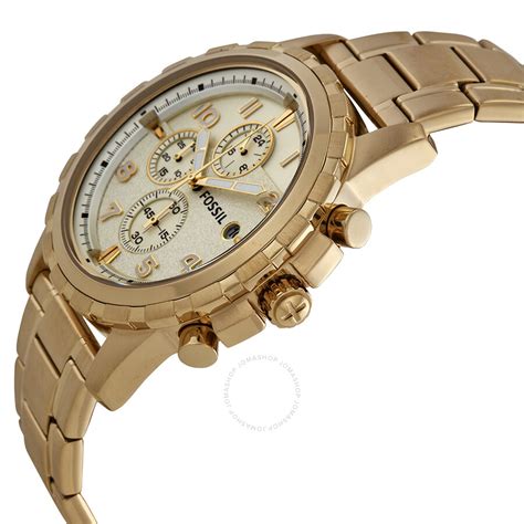 Fossil Dean Chronograph Champagne Dial Gold Tone Mens Watch Fs4867