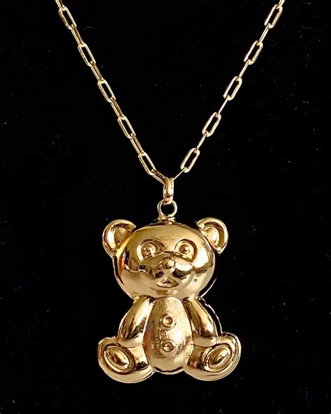 18k Gold Filled Large Teddy Bear Pendant Necklace Etsy