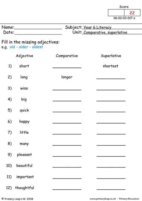 Comparative And Superlative Adjectives Worksheets