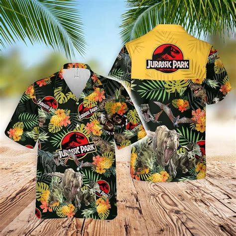 Jurassic Park Hawaiian Shirt Dinosaur And Tropical Floral Hawaiian