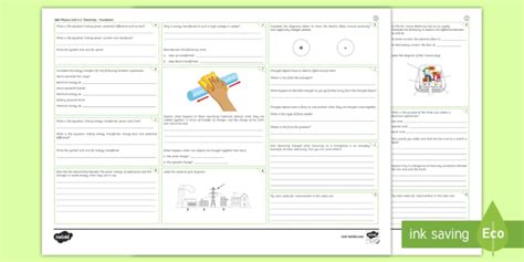 AQA Physics Separate Unit 2 Electricity Foundation Revision Activity Mat