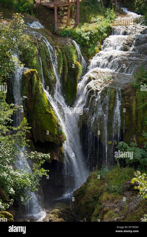 Waterfall Slunjcica River Flowing Into The Korana River Rastoke Stock
