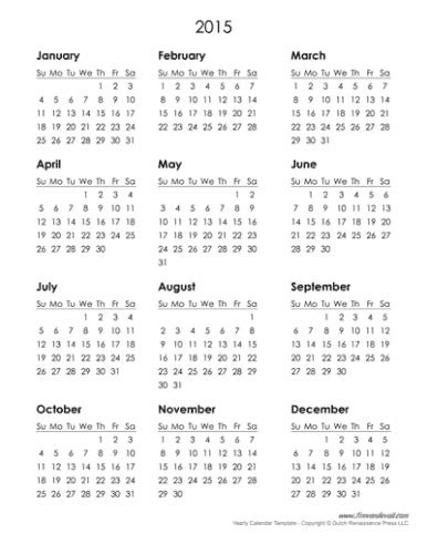 Yearly Calendar Template Tims Printables